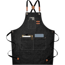 Chef Aprons for Men Women with Large Pockets, Cotton Canvas Cross Back Heavy Duty Adjustable Work Apron, Size M to XXL (Black)