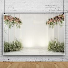 Beautiful flower wall pink flower grass wedding party decoration vinyl photo background cloth