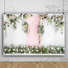 Beautiful flower wall pink flower grass wedding party decoration vinyl photo background cloth