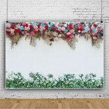 Beautiful flower wall pink flower grass wedding party decoration vinyl photo background cloth