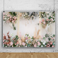 Beautiful flower wall pink flower grass wedding party decoration vinyl photo background cloth