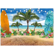 Summer Beach Ocean Photography Backdrops Blue Sky Seaside Surfboard Tropical Palm Trees Luau Kids Girl 1st Birthday Party Decor Baby Shower 7x5ft