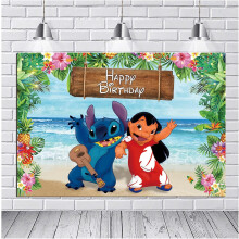 Summer Beach Ocean Photo Backdrops 5x3ft Cartoon Photography Background for Kids Happy Birthday