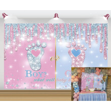 7*5 ft,Little Feet Gender Reveal Backdrop Boy or Girl Pink Blue Baby Reveal Party Photography Background