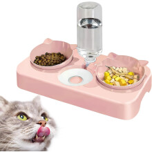 in 1 Cat Bowl, Cat Food Dispenser, Cat Bowl Dog Bowl, Cat Feeders and Drinkers, Double Dog Bowl Cat Food Dispenser (Pink)
