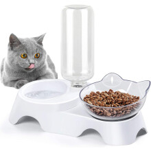 Cat Bowls, Automatic Cat Drinker and Feeder, Dry Food and Water Dispenser, 2 in 1 Automatic Slow Feeder for Kitten Puppy