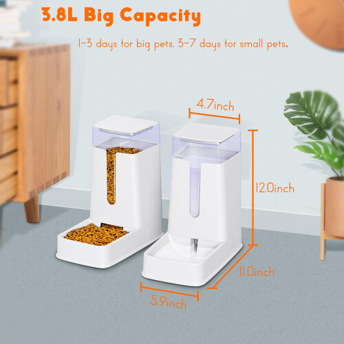 2 Pack Automatic Cat Cat Feeder - Automatic Water Dispenser for Small, Medium and Large Dogs - 3.8L - White 1