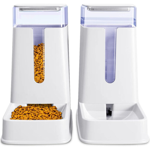 2 Pack Automatic Cat Cat Feeder - Automatic Water Dispenser for Small, Medium and Large Dogs - 3.8L - White