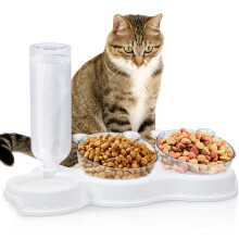 Cat Bowls, Double Raised Cat Bowl, 3 in 1 Water and Food Dispensers for Pets, 15¡ã Tilted Anti-Vomiting, Non-Slip, for Cats and Dogs
