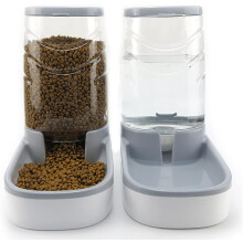 Automatic Cat Dog Food and Water Dispenser, Automatic Fountain Water, Cat Food Dispensers, Pet Bowl, 3.8L (Feeder Set, Grey)