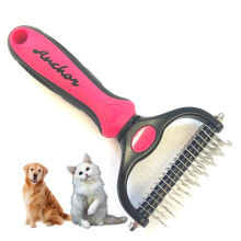 Pet Grooming Brush-Double Sided Shedding and Dematting Undercoat Rake Comb for Dogs and Cats, No More Nasty Shedding or Flying Hair (Pink) 1.0 Count