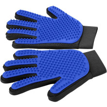 Pet grooming gloves - Efficient pet hair removal gloves - Dog cleaning gloves for long haired and short haired dogs, cats, and horses (blue)