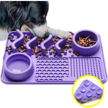 Three in one slow feeder dog licking pad with suction cup dog slow feeder anxiety relief bowl is perfect for dog food, size 12 ''x8' '(purple)