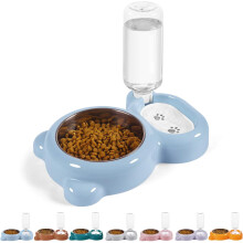 pet water and food bowl set, detachable stainless steel bowl with automatic water dispenser bottle, suitable for small dogs and cats - Blue