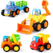 4-piece friction drive vehicle construction vehicle toy set, push-pull tractor, bulldozer, cement mixer, children's gift for boys and girls