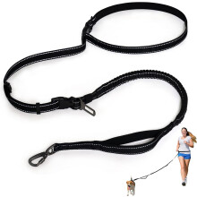 5-7ft Heavy Duty Dog Leash, Double Handle Energy Absorbing Reflective Stretch Dog Leash with Car Seat Belt for Small, Medium and Large Dogs