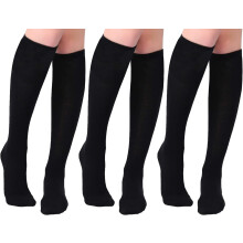 Cotton Socks Football Socks Sports Socks Solid Color, Women's Knee High Casual Tube Socks 3 Pairs, Black
