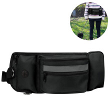 Training Dog Food Bag - Built-In Poop Bag Dispenser With Hidden Water Bottle Holder - Black