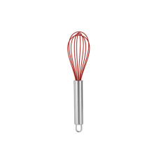 Manueller Mehrzweck-Eierschläger mit Edelstahlgriff und Silikon, Schneebesen für Kuchen, Sahne, Handmixer, Backwerkzeug (rot, 20,3 cm)