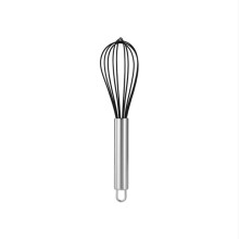 Manueller Mehrzweck-Eierschläger mit Edelstahlgriff und Silikon, Schneebesen für Kuchen, Sahne, Handmixer, Backwerkzeug (schwarz, 20,3 cm)