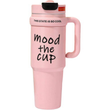 Riesiger Eisbecher mit ansprechendem Aussehen, isolierter Becher aus Edelstahl mit großem Fassungsvermögen und Strohhalmgriff (Pink)