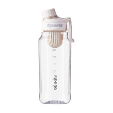 Minimalistischer Sport-Wasserbecher für männliche und weibliche Studenten, tragbarer Wasserkocher im Freien mit Teefach, Plastikbecher (weiß)