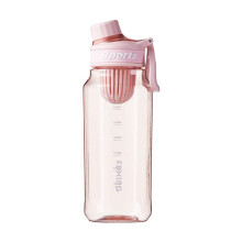 Minimalistischer Sport-Wasserbecher für männliche und weibliche Studenten, tragbarer Wasserkocher im Freien mit Teefach, Plastikbecher (Pink)