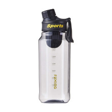 Minimalistischer Sport-Wasserbecher für männliche und weibliche Studenten, tragbarer Wasserkocher im Freien mit Teefach, Plastikbecher (schwarz)