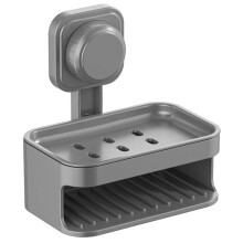 Neue Seifenkiste mit Saugnapf zur Wandmontage, kein Stanzen, doppellagige Drainage, Seifenkiste mit Wandregal für das Badezimmer (grau)