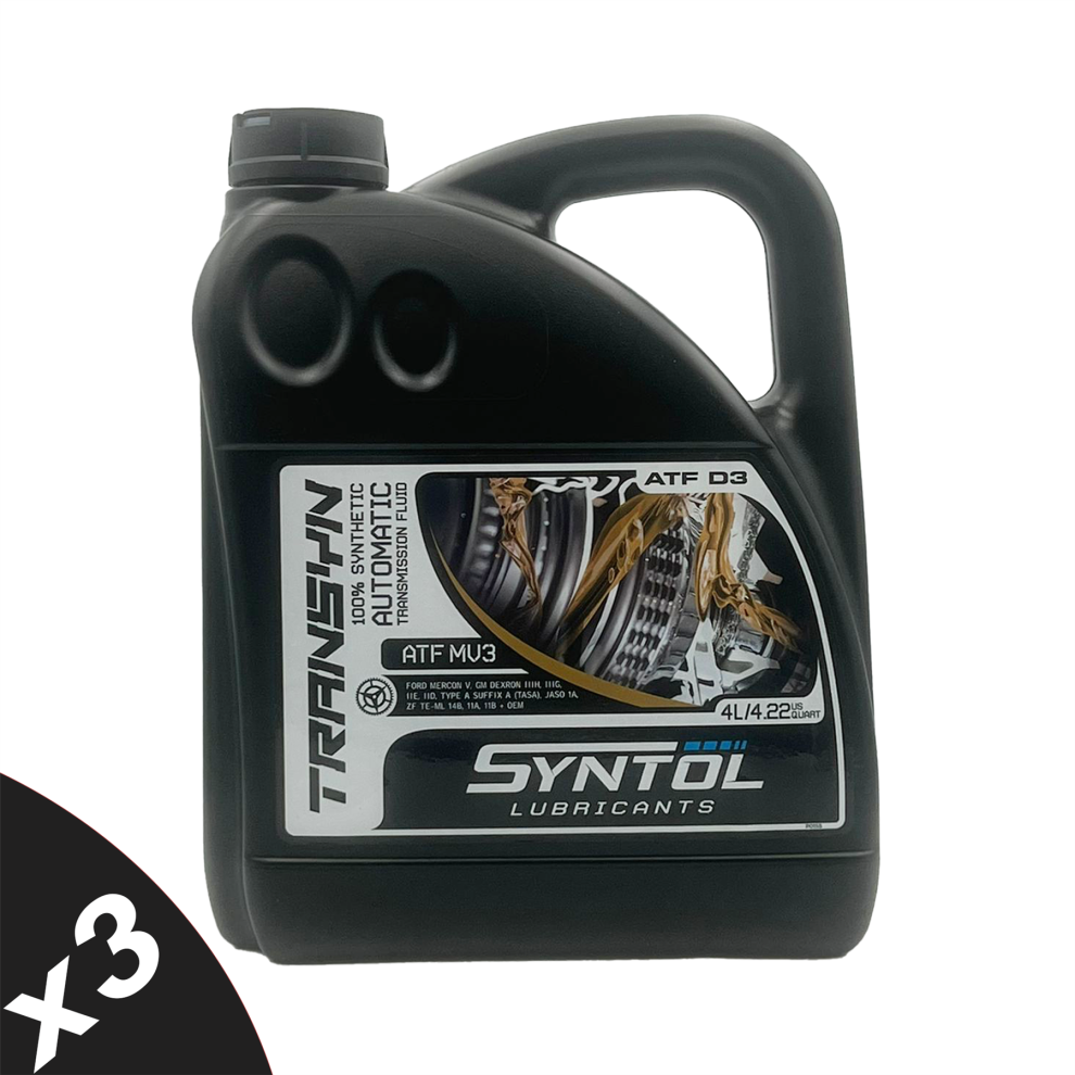 Syntol Transyn ATF MV3 Fully Synthetic Automatic Transmission Fluid Jaso 1A 3x4L