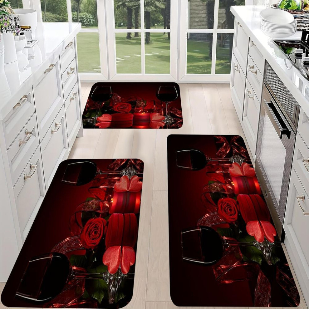 (40*120cm) 1pcs Anti Fatigue Kitchen Rugs Red Wine Candle Flower Print Waterproof Non-slip Thick Cushioned Kitchen Mat Heavy Duty Comfort Standing Matfor Kitchen