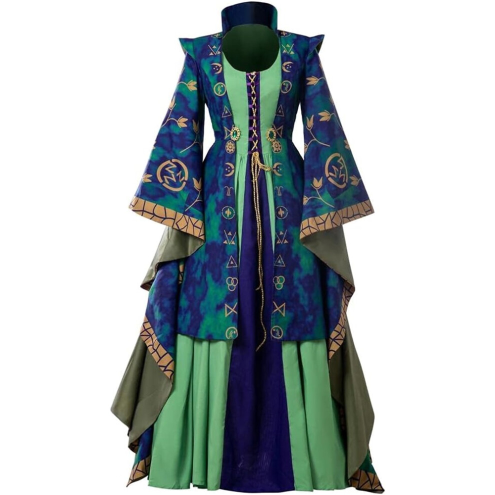 (Multicoloured, X-Large) Medieval Velvet Dress Witch Cosplay Costume Robes Adult For Women Plus Size Green