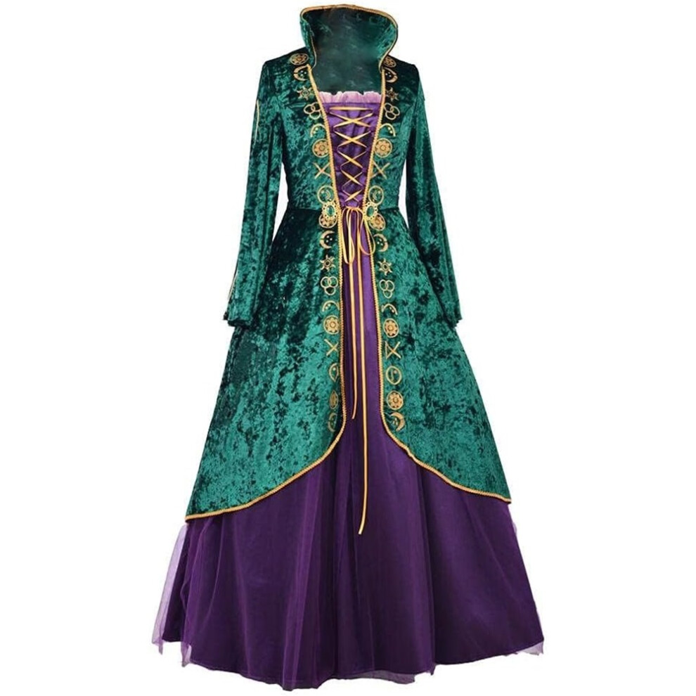 (, X-Large) Medieval Velvet Dress Witch Cosplay Costume Robes Adult For Women Plus Size Green