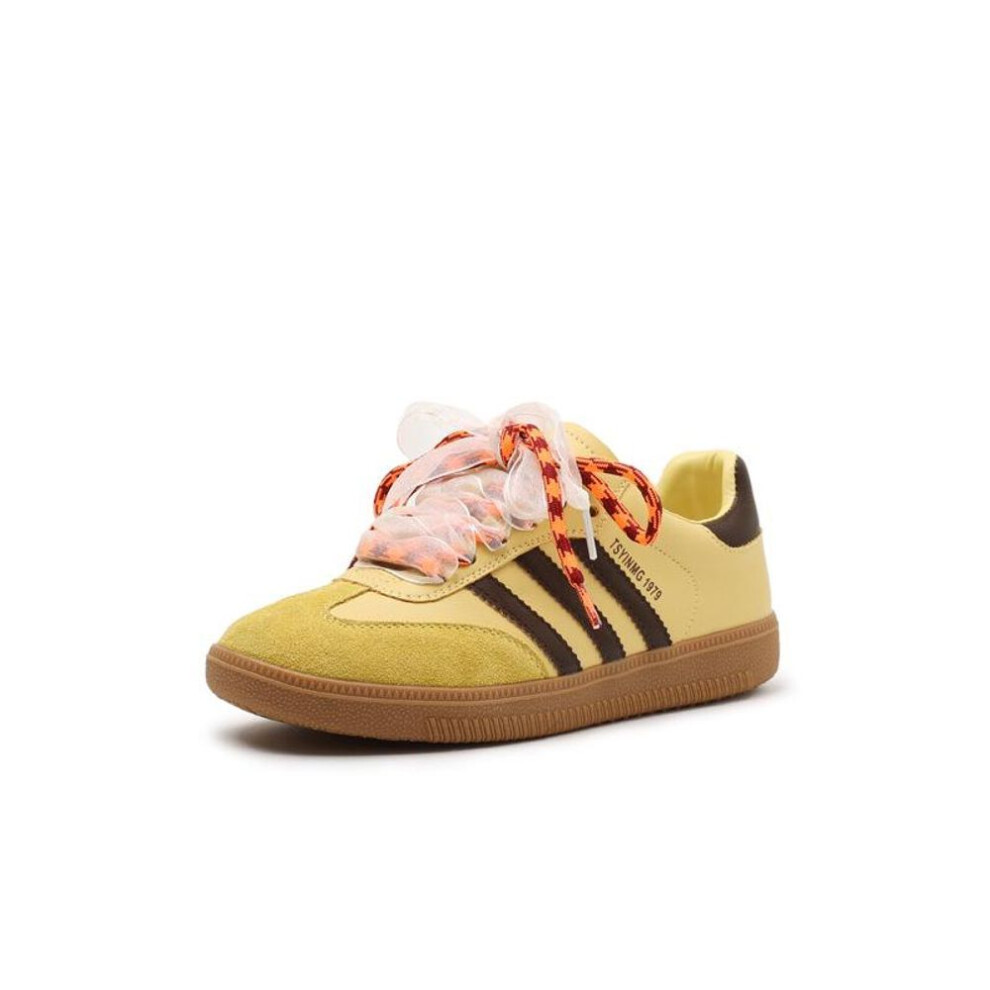 (lemon yellow, 40) Dexun Women's Retro Lace-up Genuine Leather Shoes – 2025 Spring Soft Sole & Surface Casual Sneakers