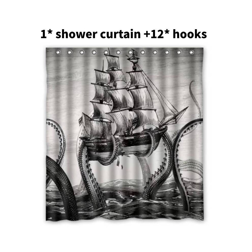 Rideaux de douche imprimés voilier poulpe imperméable décoration salle de bain crochets