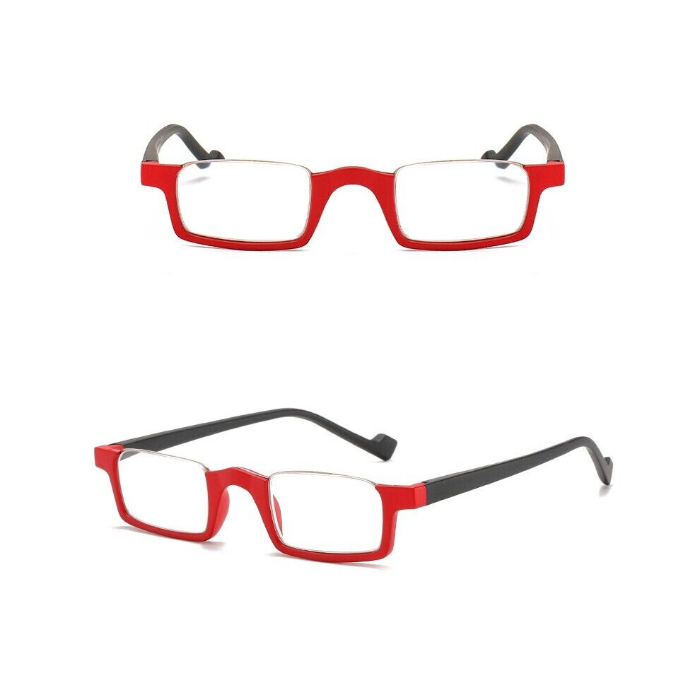 (+2.0, Red) Half Rimless Reading Glasses Half Moon RectangleReaders Men Women Spring Hinges +1.0 1.5 2.0 2.5 3.0 3.5
