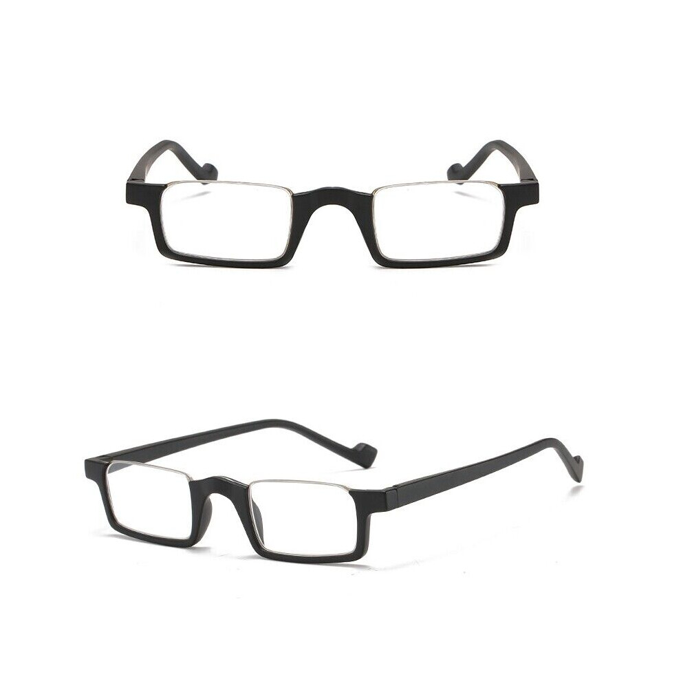 (+3.0, Black) Half Rimless Reading Glasses Half Moon RectangleReaders Men Women Spring Hinges +1.0 1.5 2.0 2.5 3.0 3.5