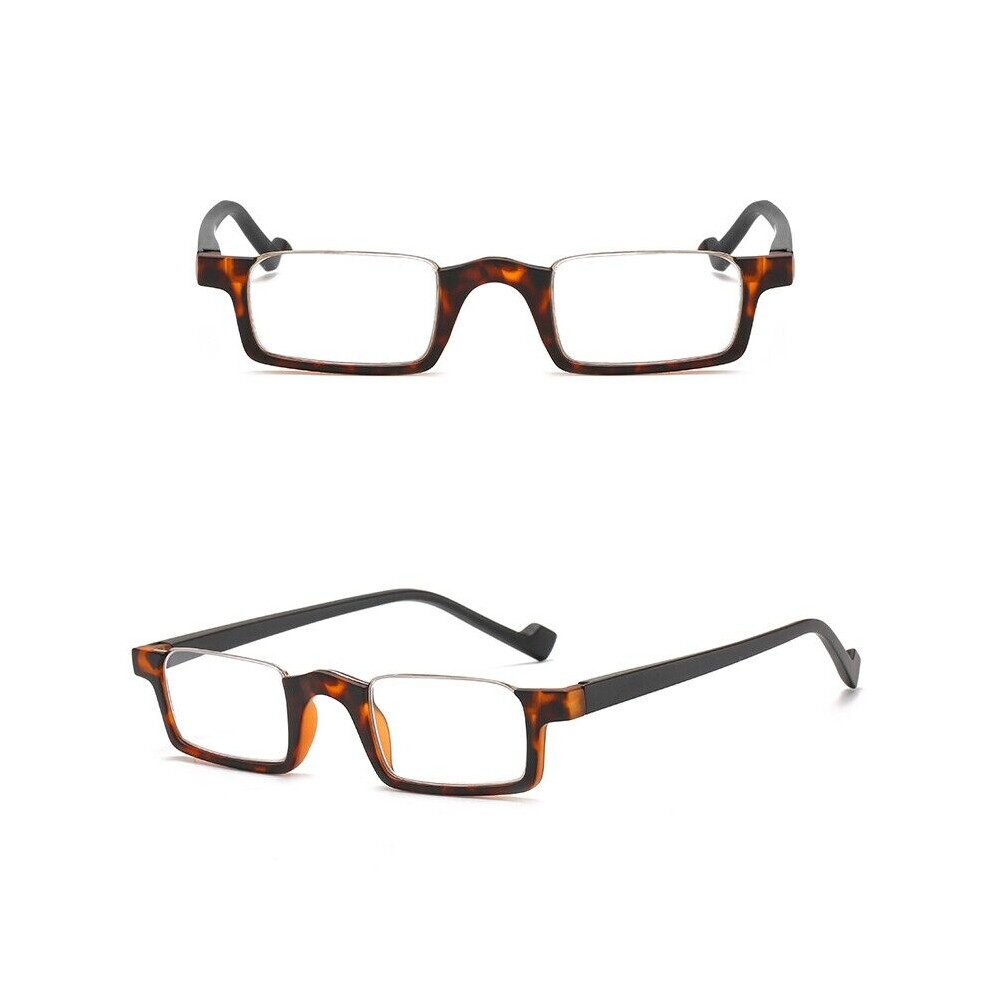 (+2.0, Tortoise) Half Rimless Reading Glasses Half Moon RectangleReaders Men Women Spring Hinges +1.0 1.5 2.0 2.5 3.0 3.5