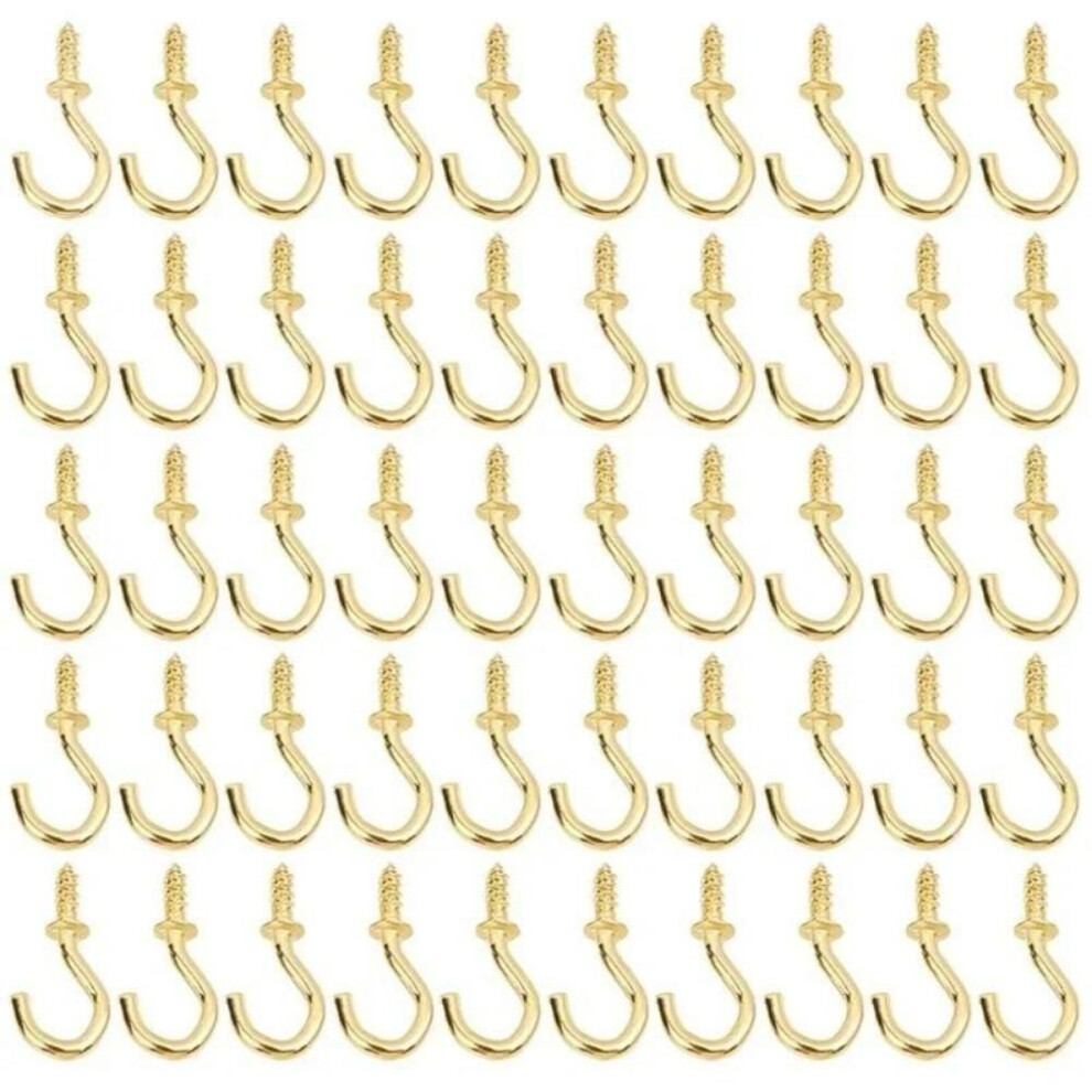 (5pcs golden) 50Pcs Mini Ceiling Screw Hooks Hanging Plants Holder Multi-Purpose Tea Cups Keys Christmas Decoration Hanger Screw-In Hooks