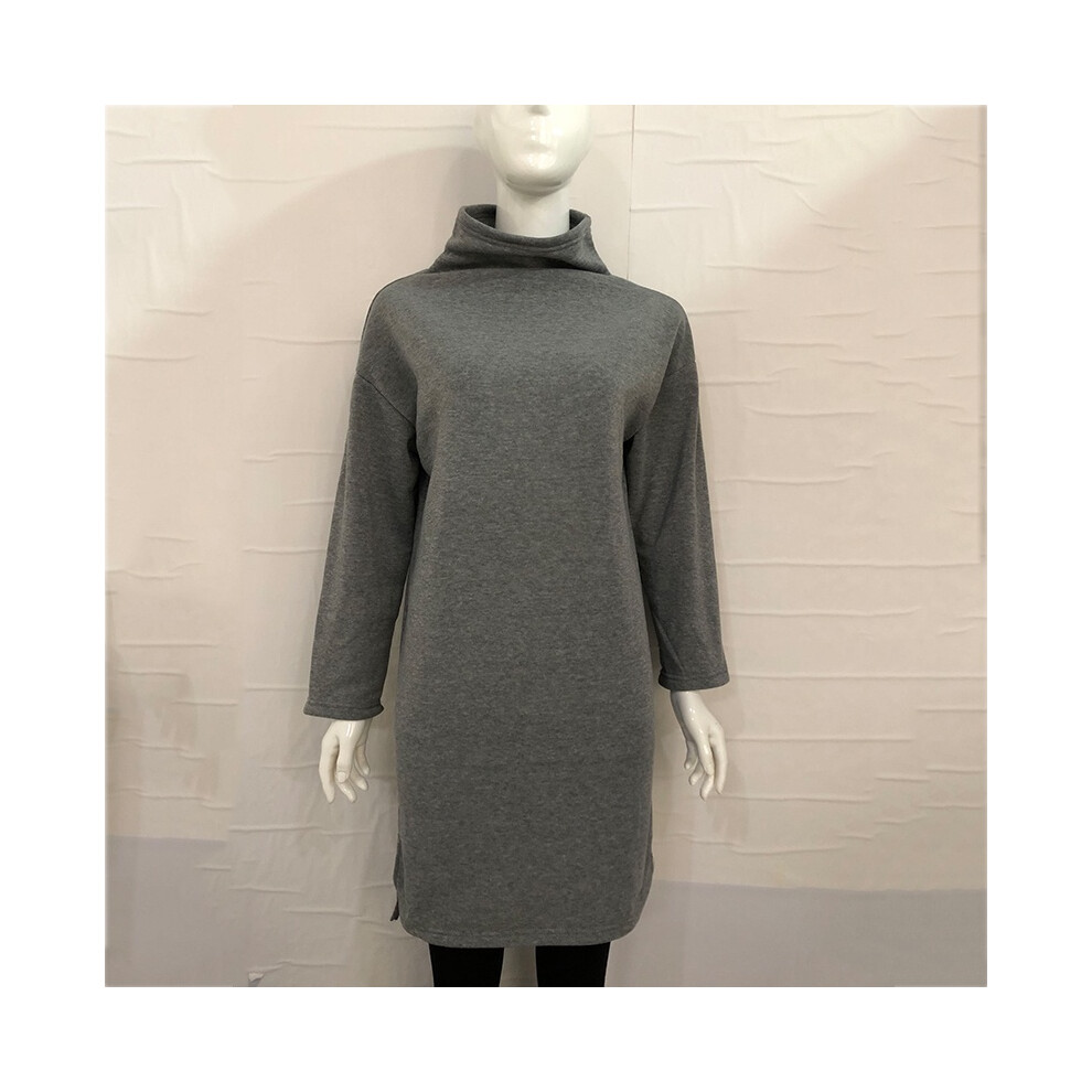 (LightGray,L)Pull long femme hiver sweat femme col haut robe pull S3xl haut