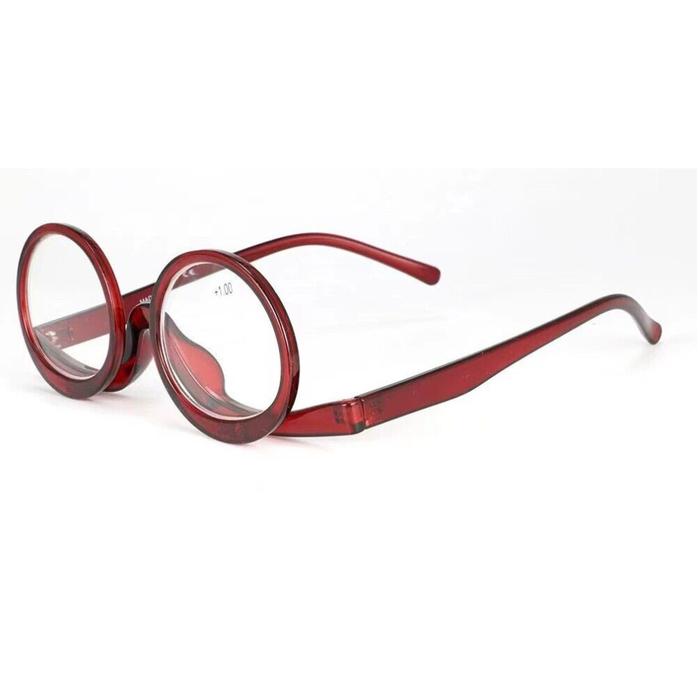 (Red, +2.5) Folding Women Makeup Magnifying Reading Flip Make-up Eye Glasses Care +1.0 ~ 4.0-image-OPC-PHDM6M2-NEW