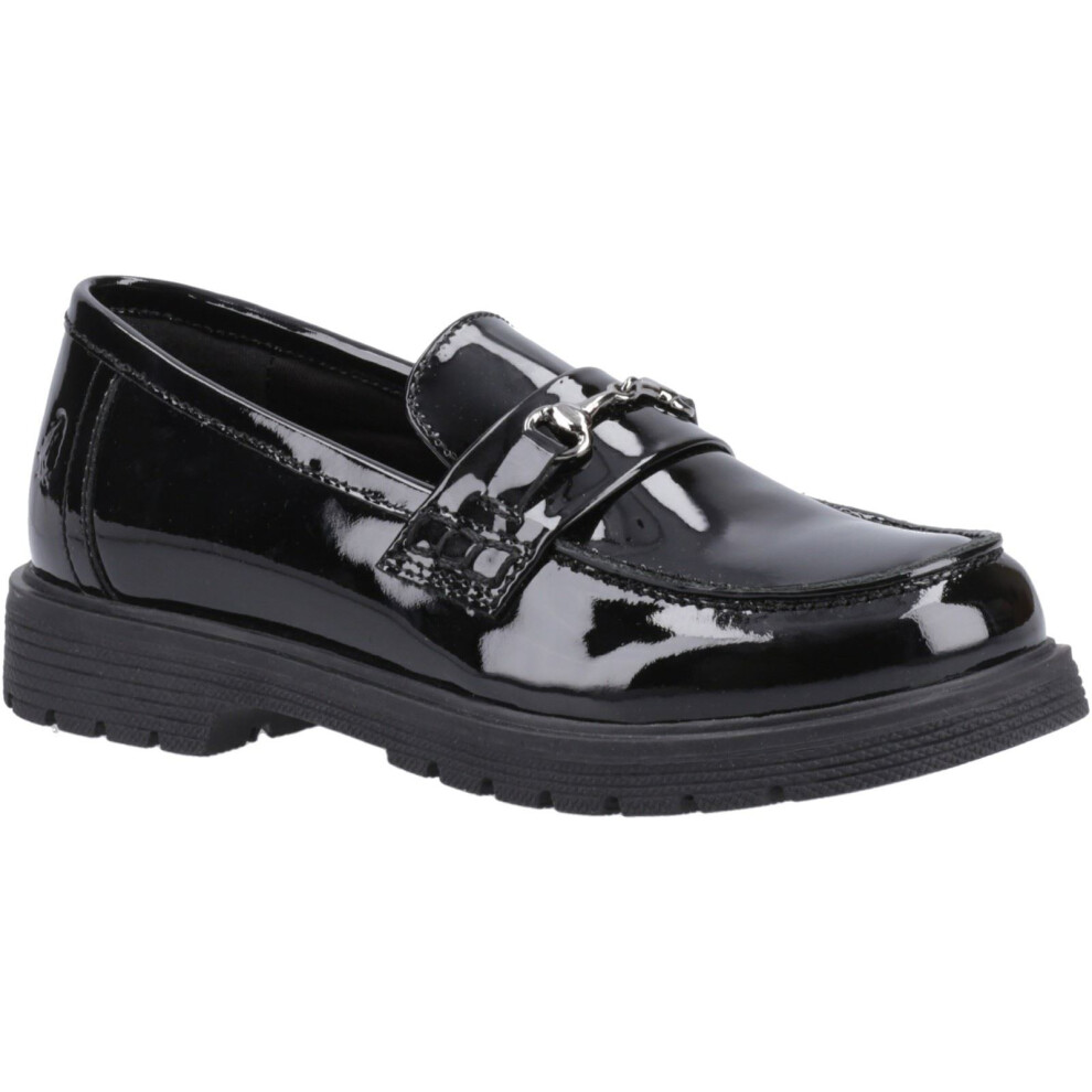 (Black, 5 (Adults')) Hush Puppies Lydia Patent Senior Leather Girls's Black Loafers