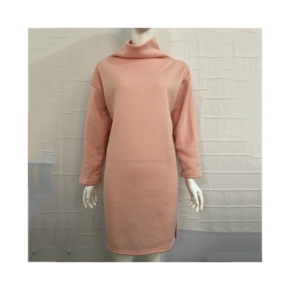 (Pink,2XL)Pull long femme hiver sweat femme col haut robe haut S3xl