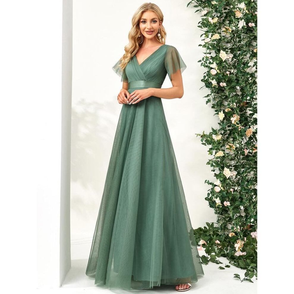 (light green, 4XL) Ever-pretty Women&apos;s Double V-neck Empire Waist Front Wrap Bridesmaid Dresses