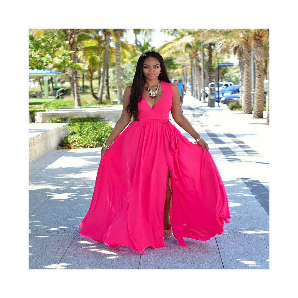 (RoseRed,S)Robe longue sexy sexy col floral femme maxi robes de vacances robe d'été été