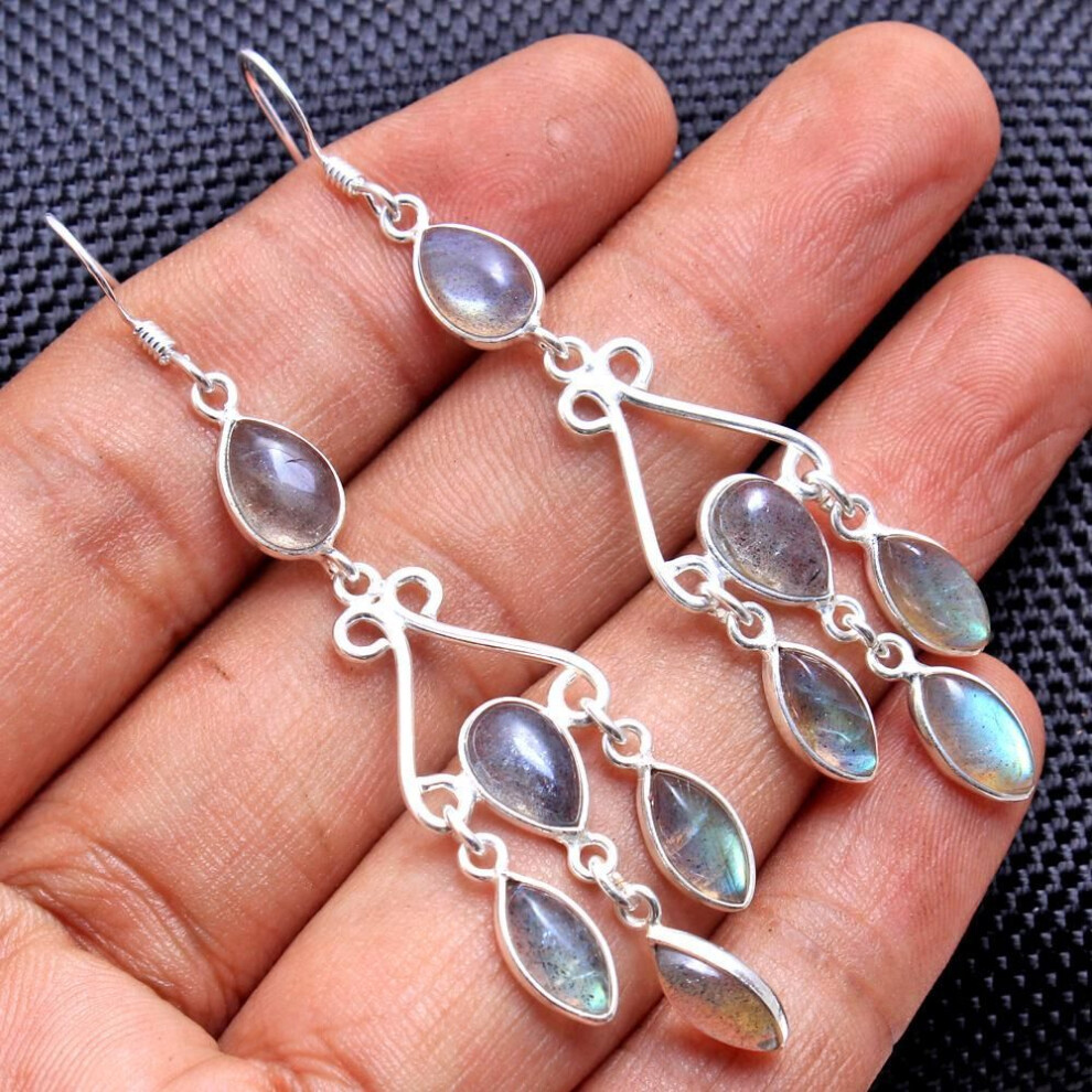 (blue) Moonstone Silver Earring, 925 Sterling Silver Handmade Jewelry, Silver Earring, Dangle Earring, Women Jewelry, Statement Jewelry