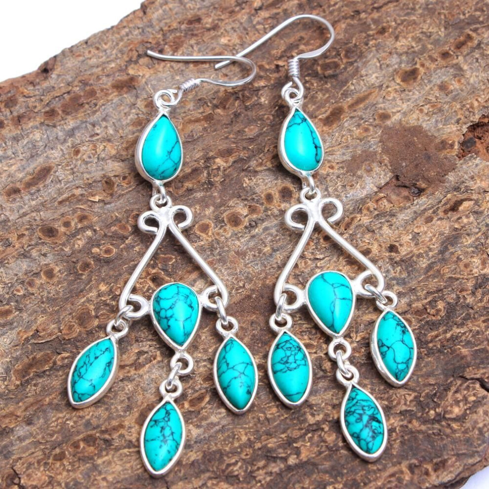 (turquoise) Moonstone Silver Earring, 925 Sterling Silver Handmade Jewelry, Silver Earring, Dangle Earring, Women Jewelry, Statement Jewelry