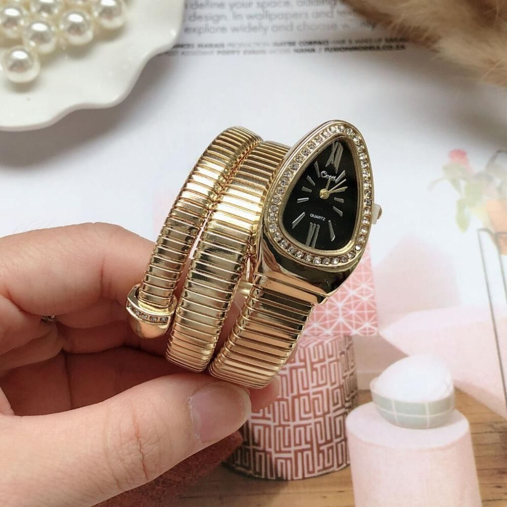 (gold,black) Stainless Steel Women Quartz Watch Luxury Snake Watch Bracelet Fashion Quartz Wristwatches  Ladies