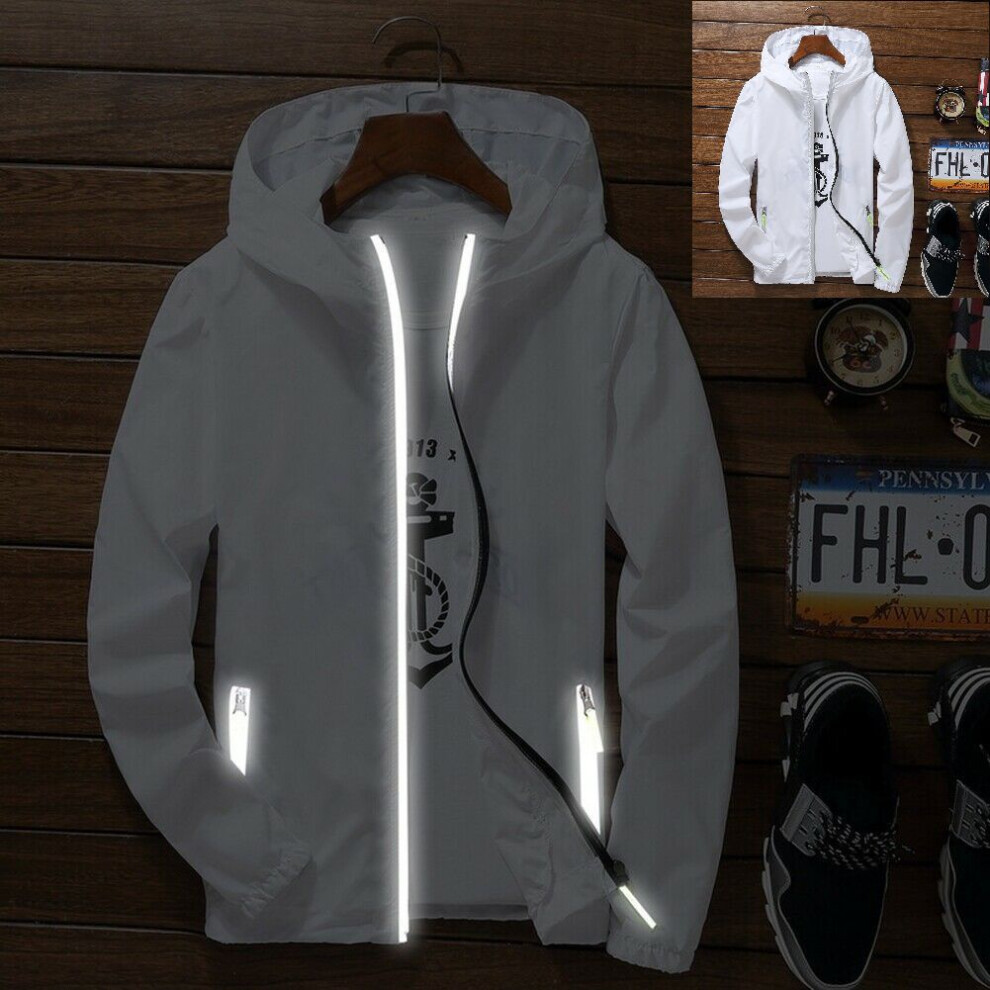 (White,M)Veste à capuche homme coupe-vent lumineuse fermeture éclair légère sport vêtements de sport gym manteau