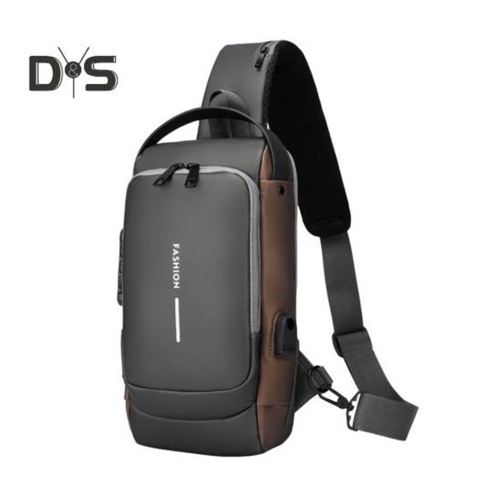 (grey) Men Chest Pack Waterproof Anti-theft Dual Zippers With Code Lock Sling Bag Usb Charging Port Multi-layer Portable Outdoor Travel Crossbody Backpack